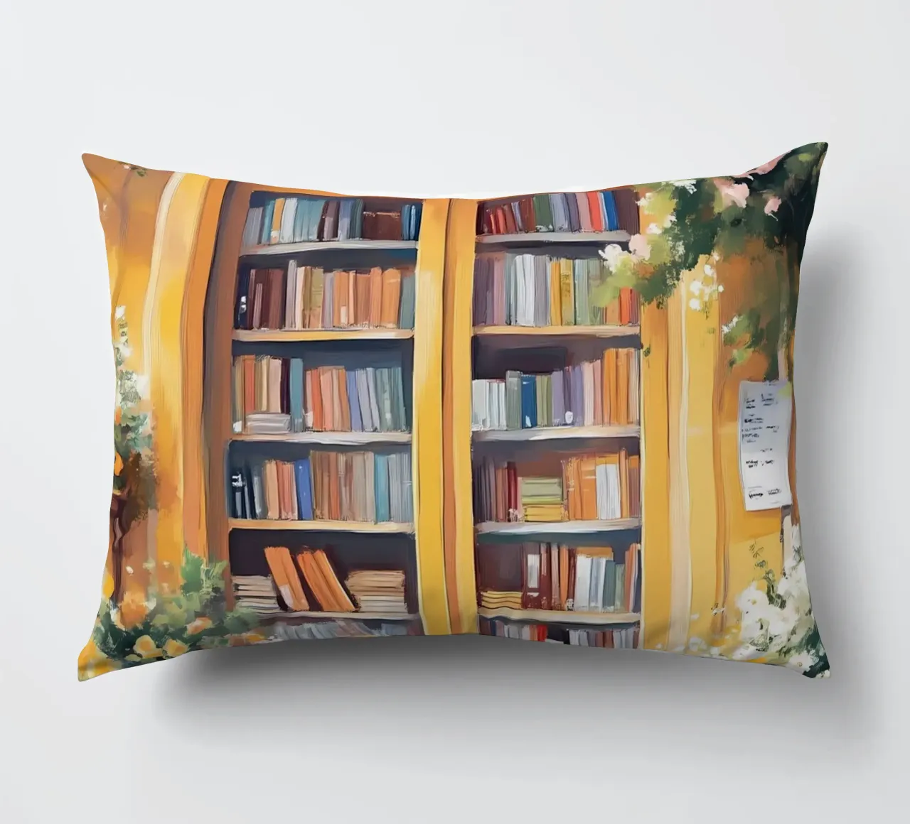 Poster acquerellato per l'ingresso di una libreria di charme cuscino da vintagepod