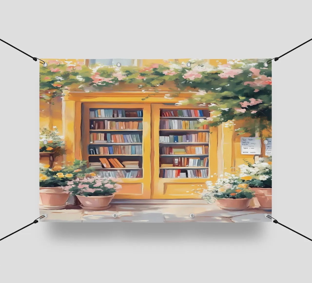 Poster acquerellato per l'ingresso di una libreria di charme telo in pvc da vintagepod