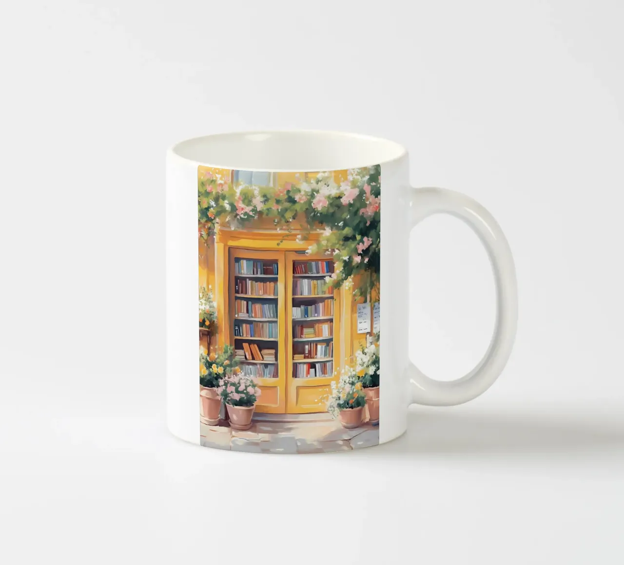 Poster acquerellato per l'ingresso di una libreria di charme tazza in ceramica da vintagepod