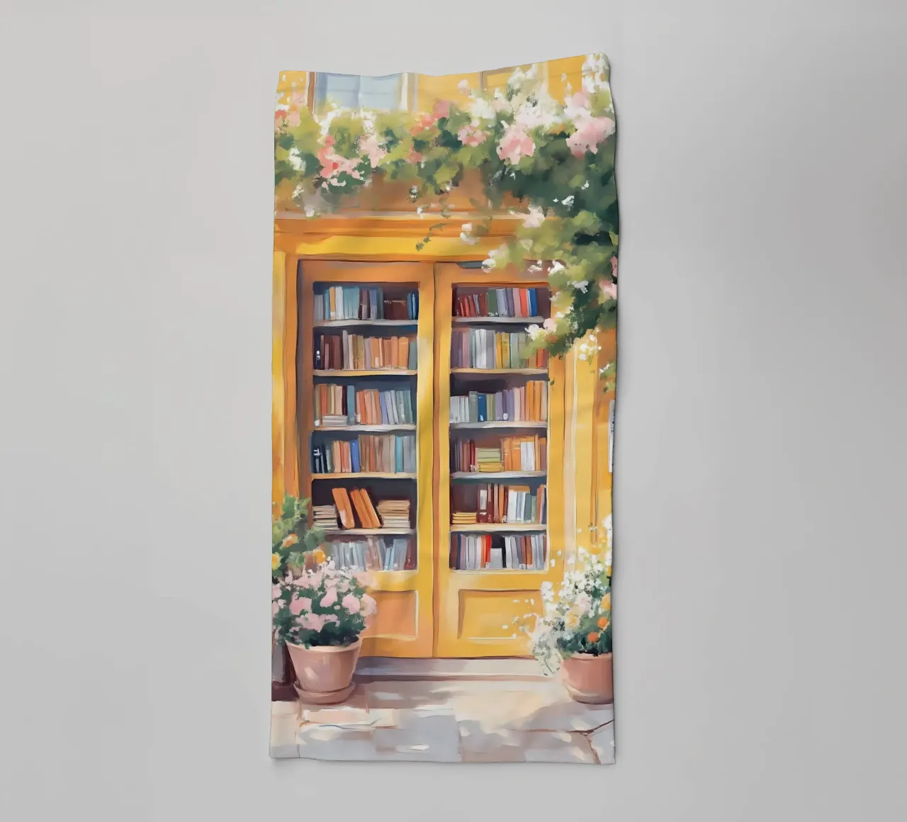 Poster acquerellato per l'ingresso di una libreria di charme asciugamano da bagno da vintagepod
