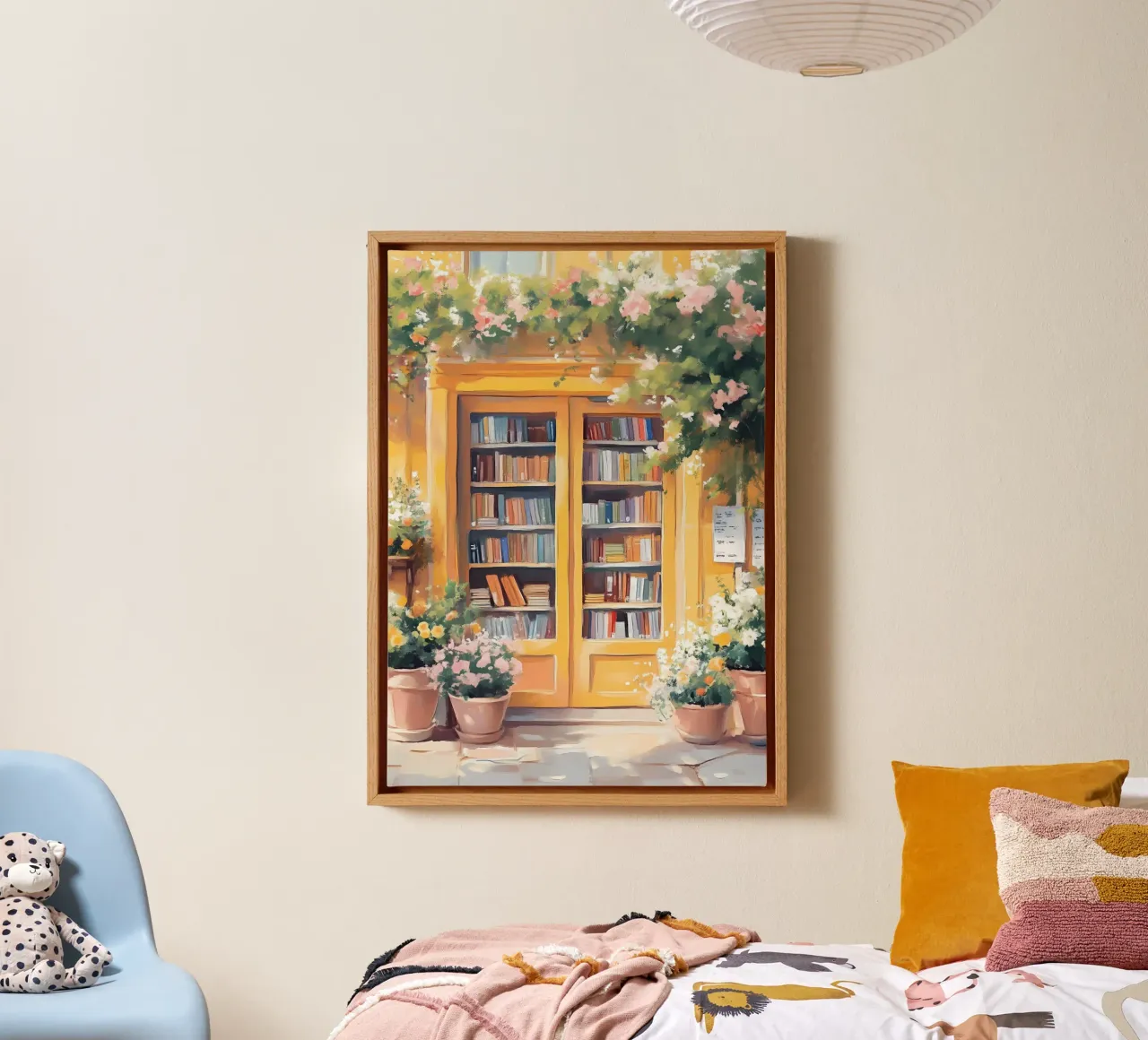 Poster acquerellato per l'ingresso di una libreria di charme tela con Cornice a cassetta da vintagepod