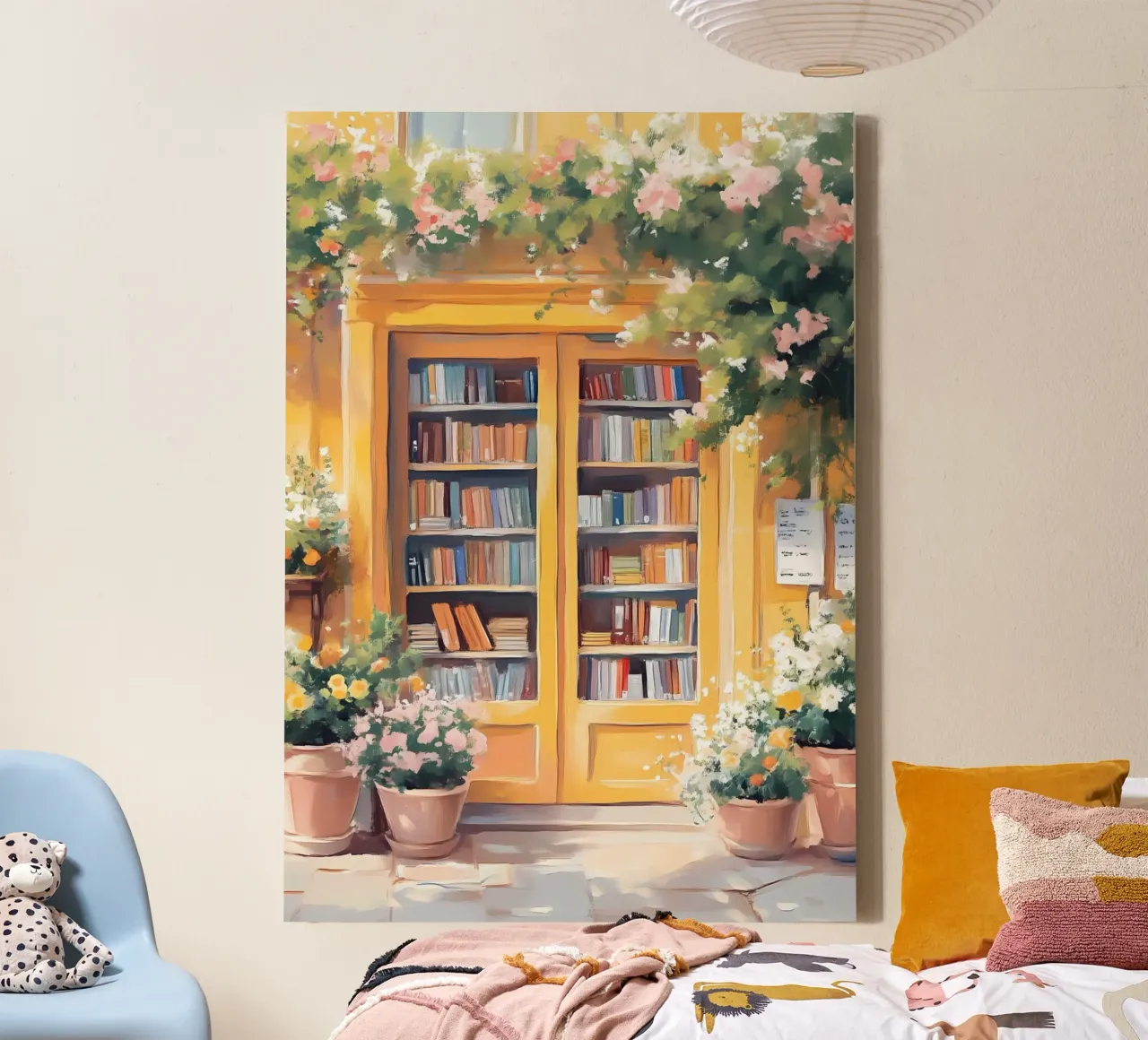 Poster acquerellato per l'ingresso di una libreria di charme tela con Cornice a cassetta da vintagepod