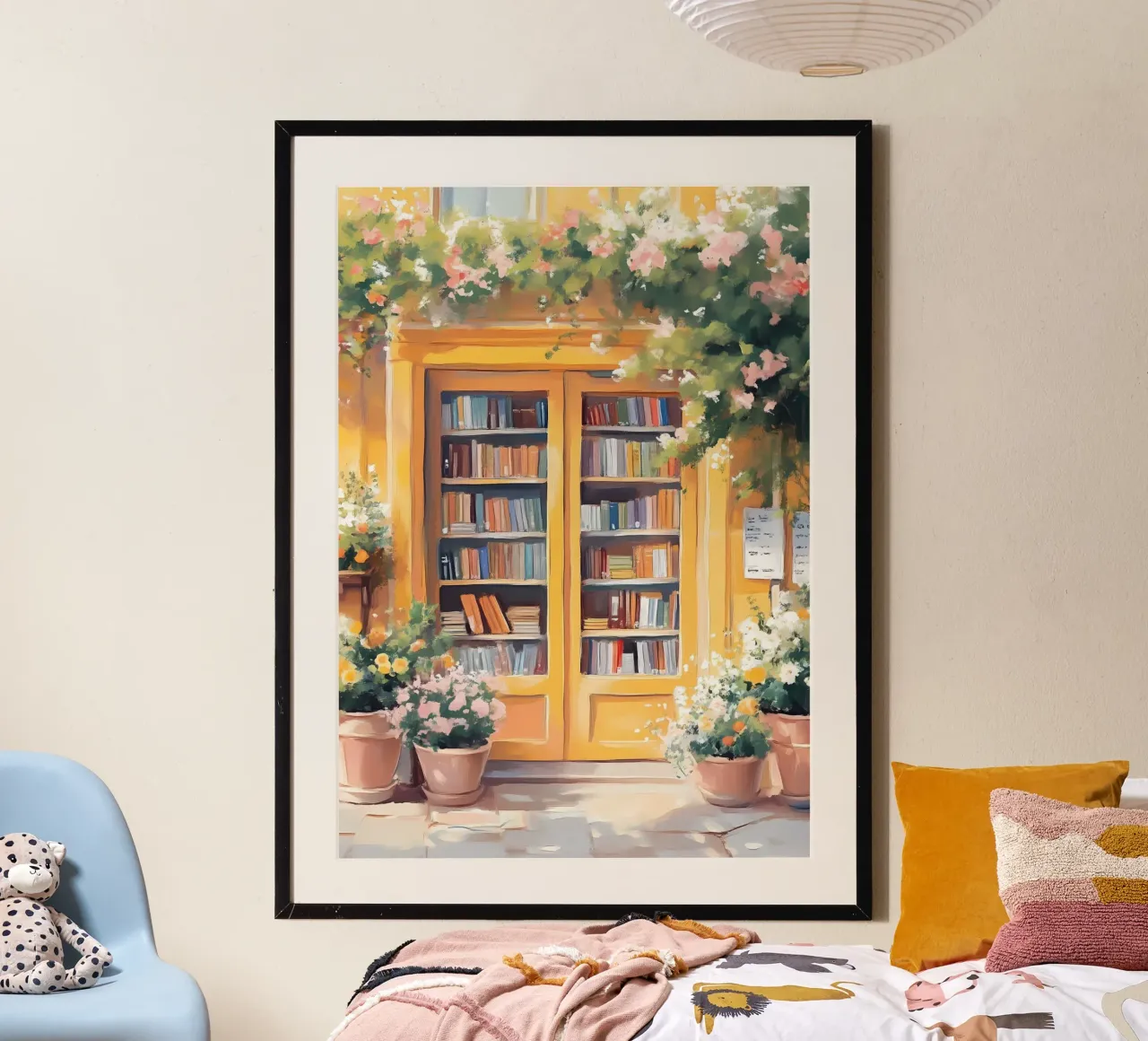 Poster acquerellato per l'ingresso di una libreria di charme poster da vintagepod