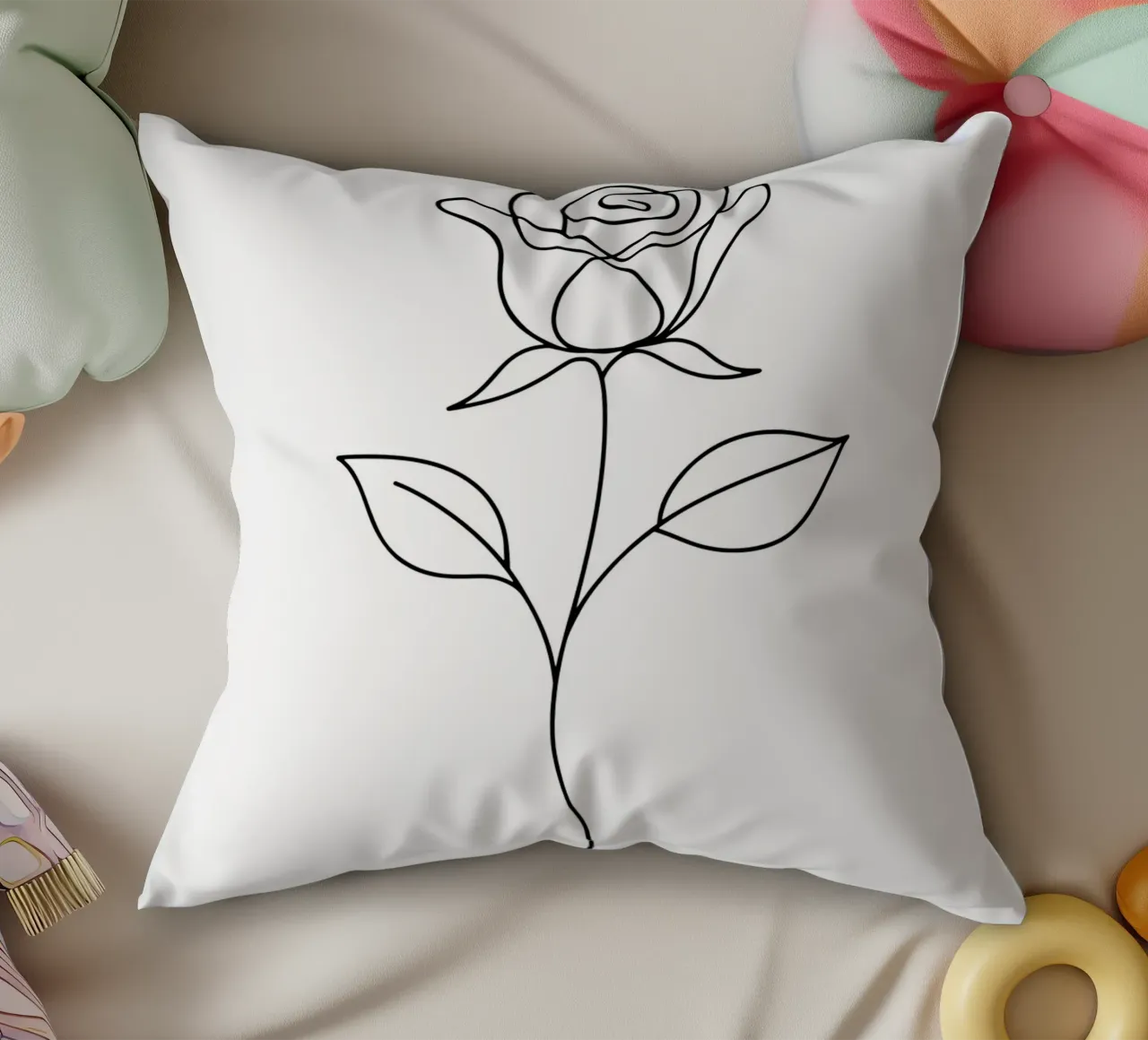Una linea di fiori di rosa in fiore minimale cuscino da Attaboy Dsgn