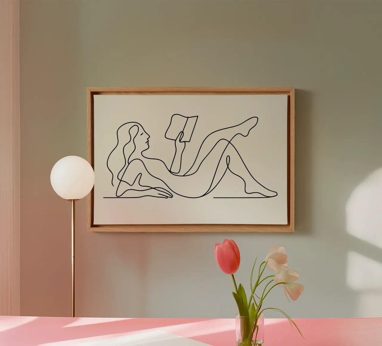 Repose in Lines Woman Reading tela con Cornice a cassetta da Attaboy Dsgn