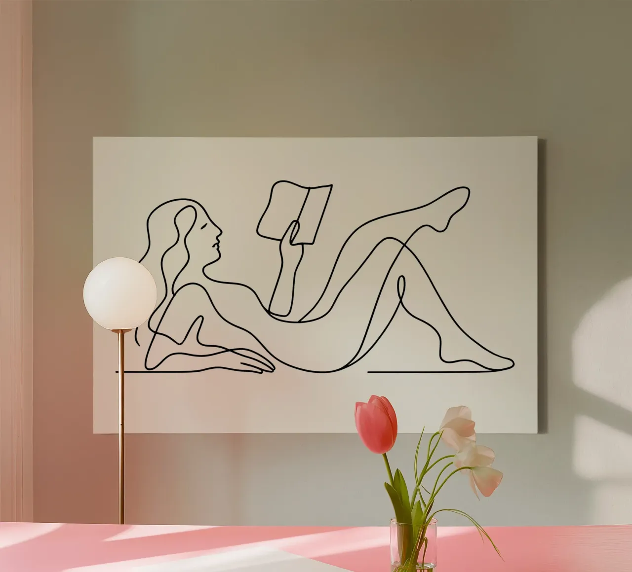Repose in Lines Woman Reading tela con Cornice a cassetta da Attaboy Dsgn