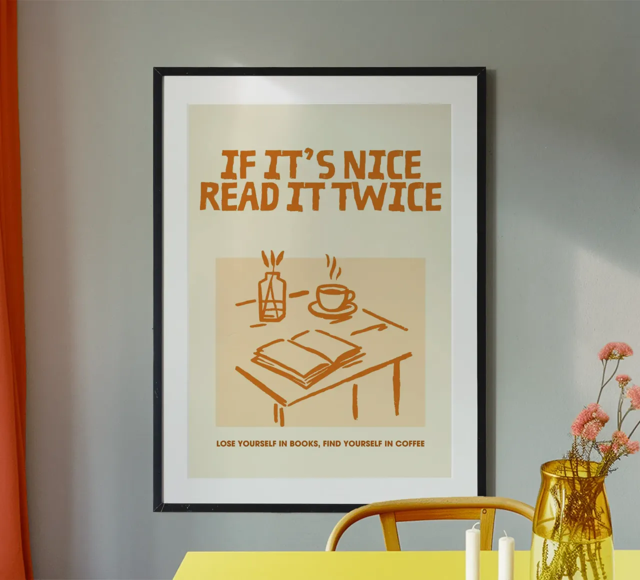 "Poster per libri e caffè "Leggetelo due volte poster con telaio in plastica da vintagepod