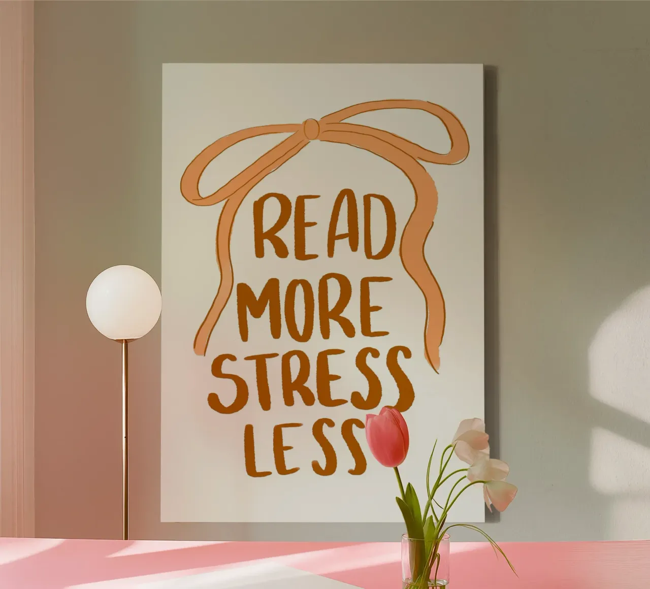 "Leggi di più, stressati di meno" Poster tipografico con fiocco tela con Cornice a cassetta da vintagepod