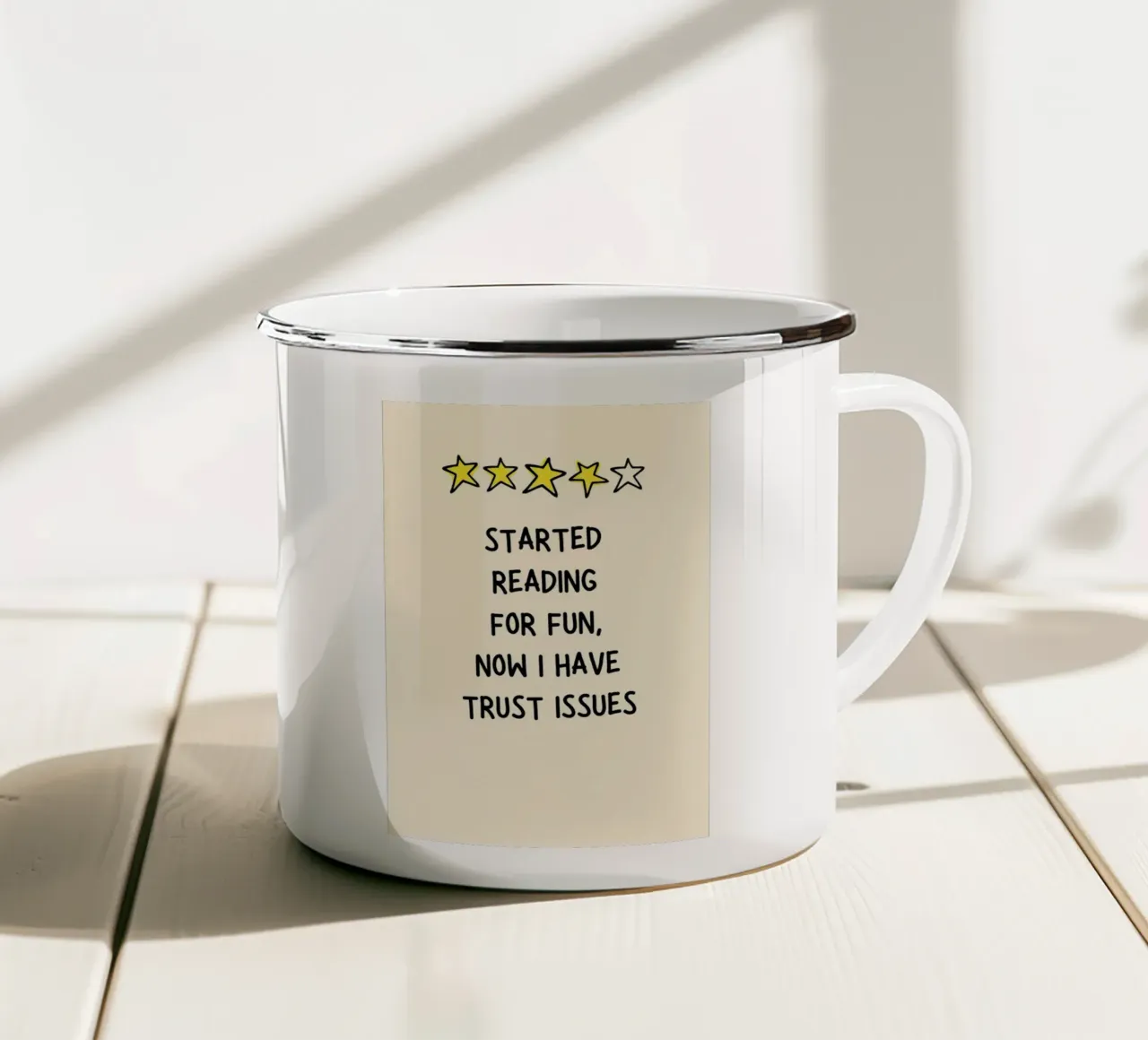 Stampa poster "Problemi di fiducia" Funny Bookworm tazza in smalto da vintagepod
