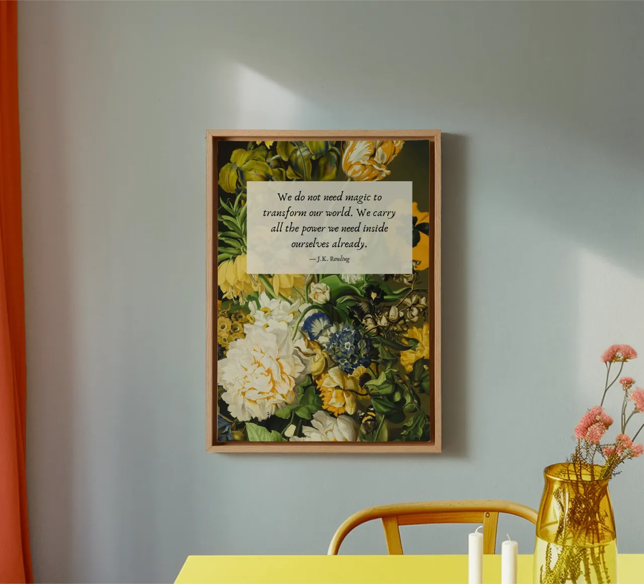 Poster floreale d'epoca con citazione di J.K. Rowling tela con Cornice a cassetta da vintagepod