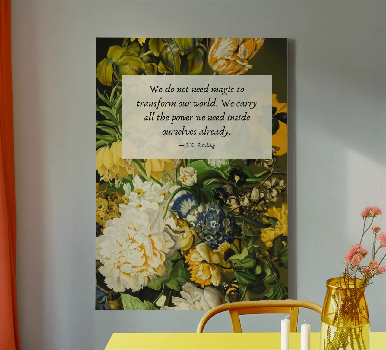 Poster floreale d'epoca con citazione di J.K. Rowling tela con Cornice a cassetta da vintagepod