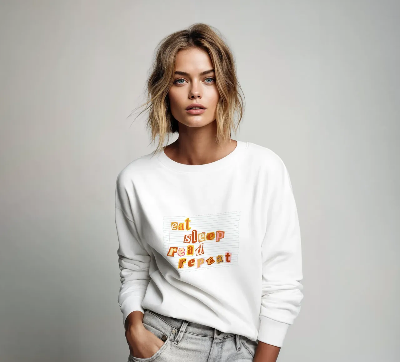 "Póster estilo nota de rescate "Eat Sleep Read Repeat sudadera de vintagepod