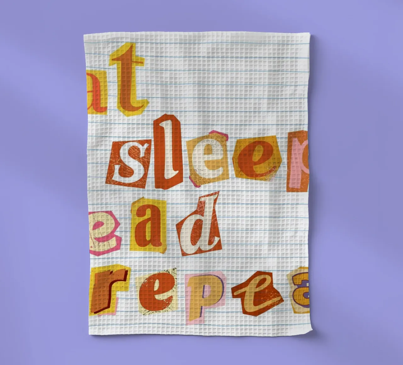 Eat Sleep Read Repeat" Affiche de type "Ransom Note" (note de rançon) torchon de vintagepod