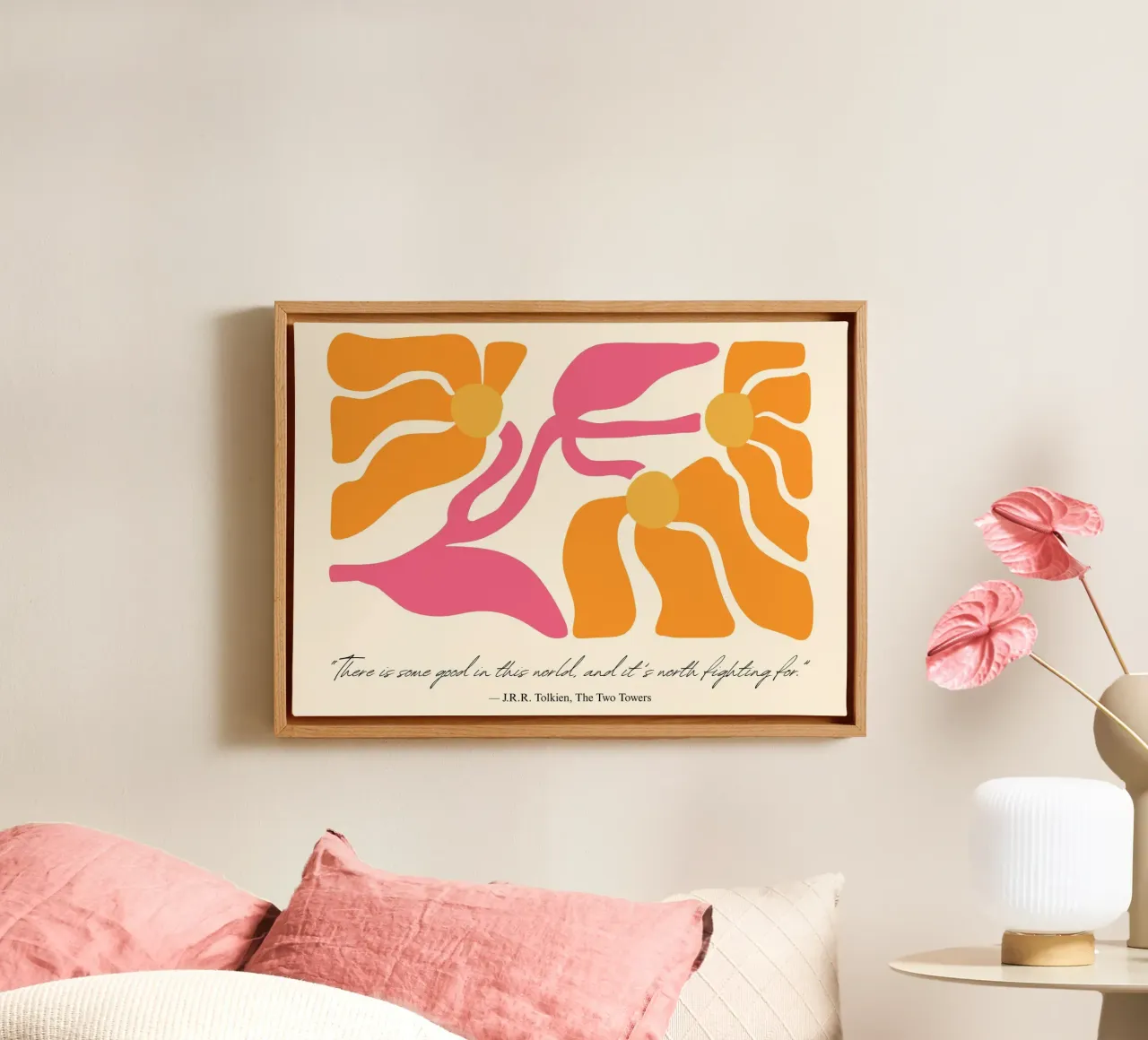 Tolkien "De Twee Torens" Abstract Bloemen Poster canvas met Baklijst van vintagepod