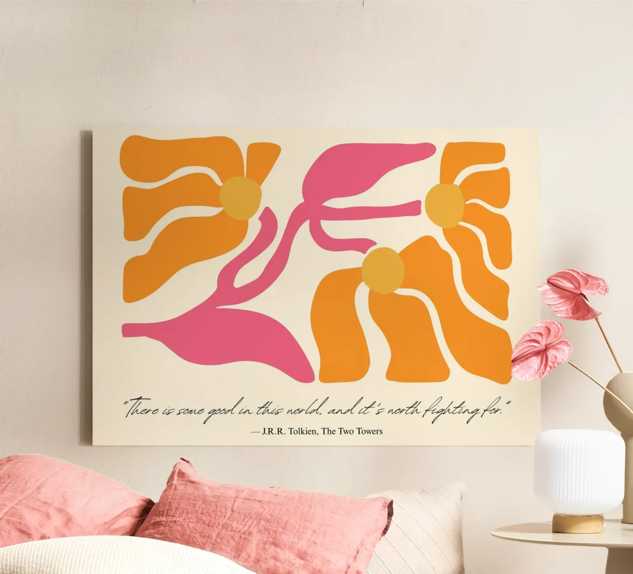 Tolkien "De Twee Torens" Abstract Bloemen Poster canvas met Baklijst van vintagepod