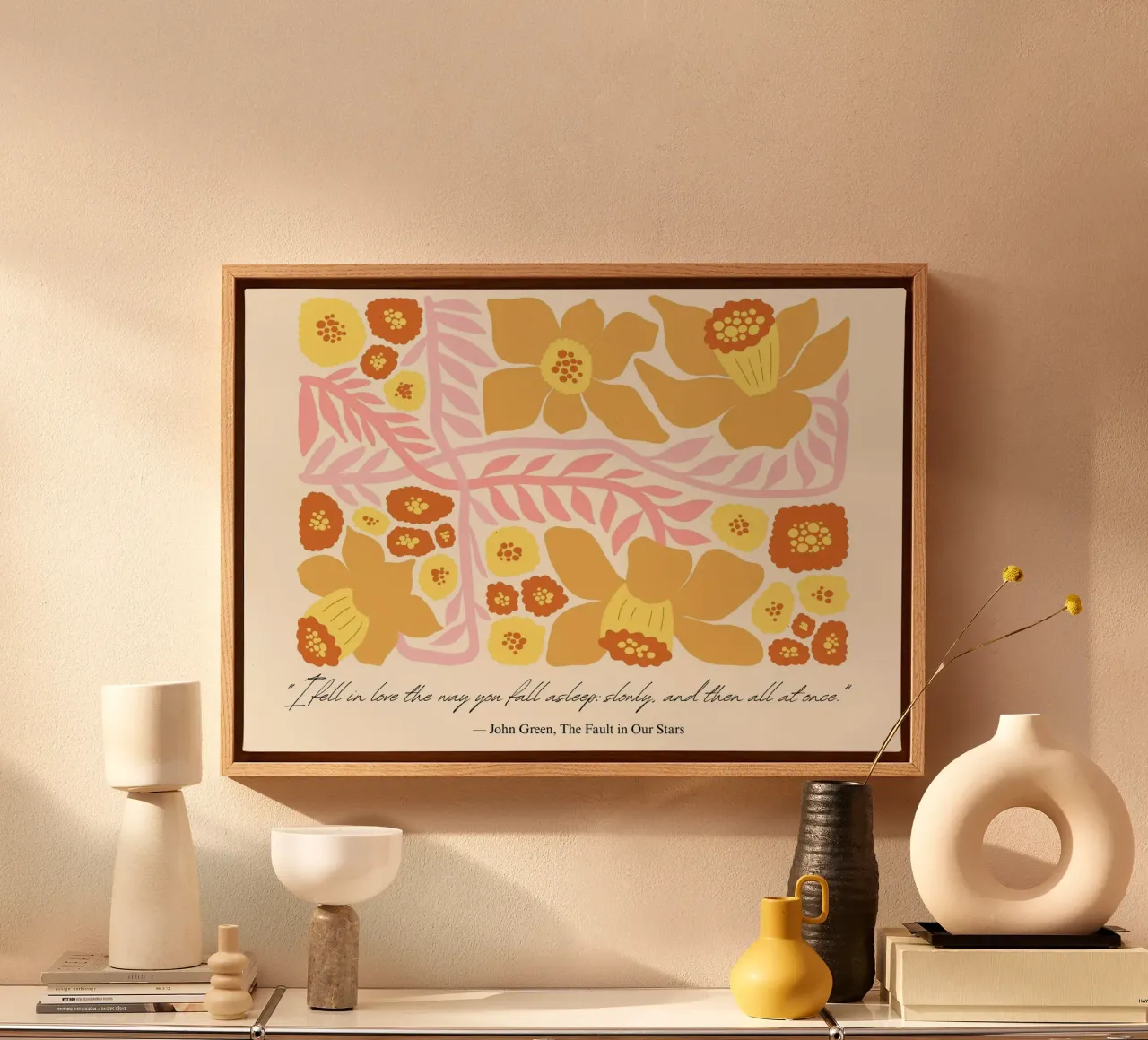 John Green "The Fault in Our Stars" Abstraktes florales Poster Leinwand mit Schattenfugenrahmen von vintagepod