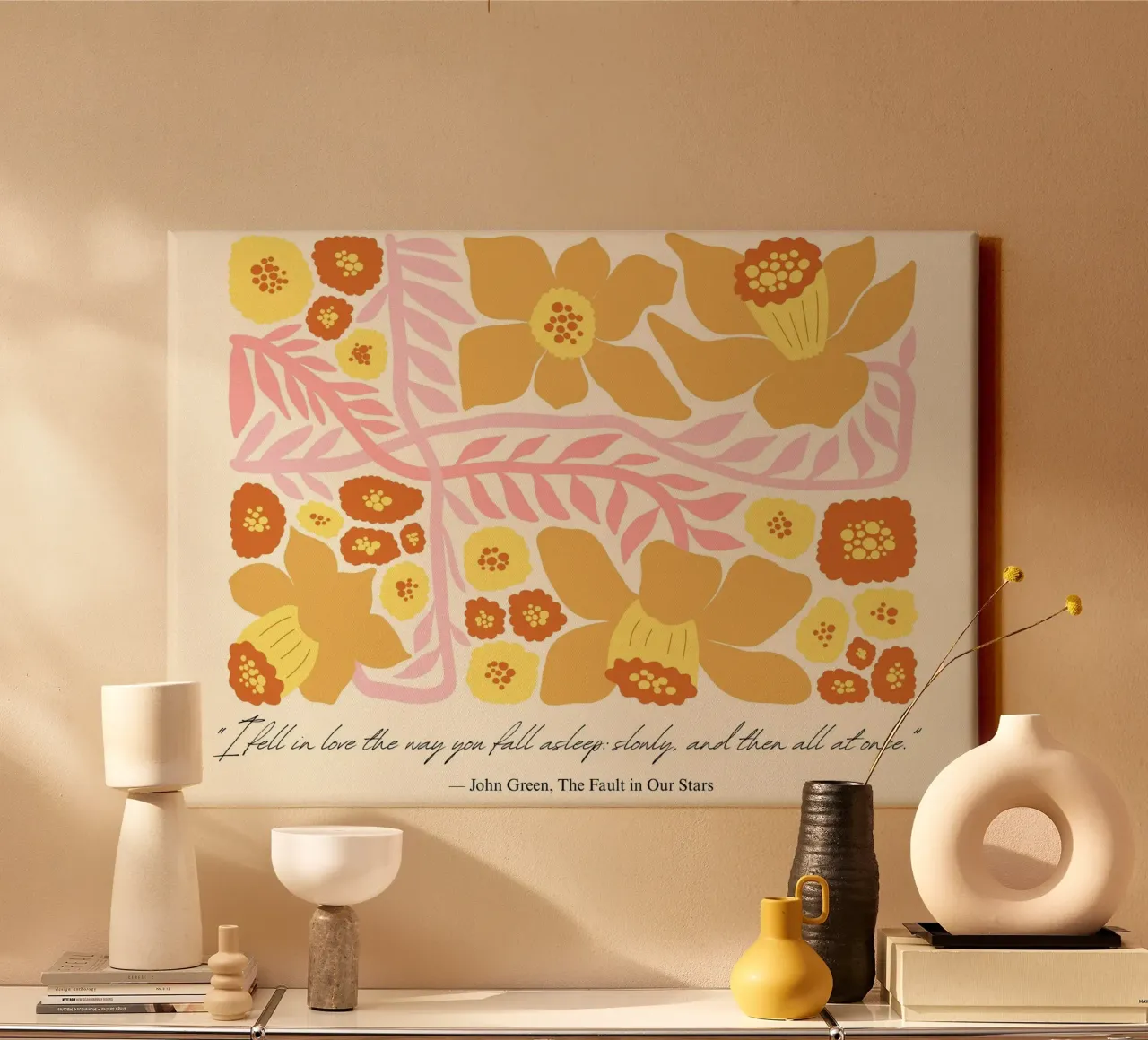 John Green "The Fault in Our Stars" Abstraktes florales Poster Leinwand mit Schattenfugenrahmen von vintagepod