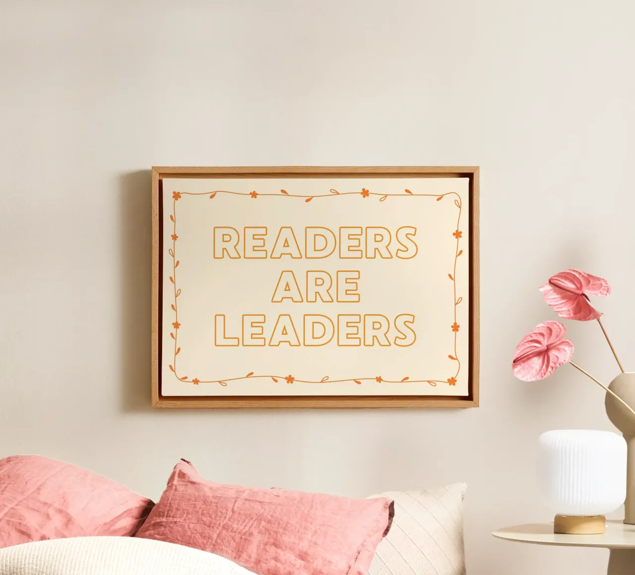 "Poster floreale minimalista "I lettori sono i leader tela con Cornice a cassetta da vintagepod