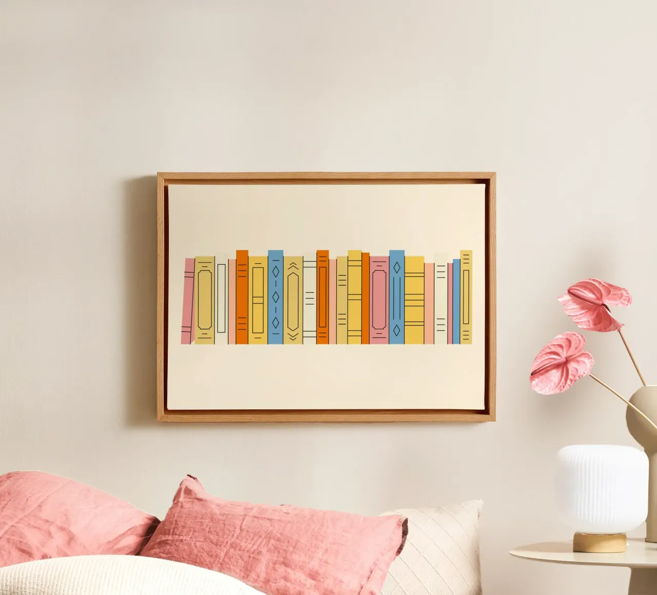 Minimalist Bookshelf Digital Print Wall Art canvas with Floater frame by vintagepod