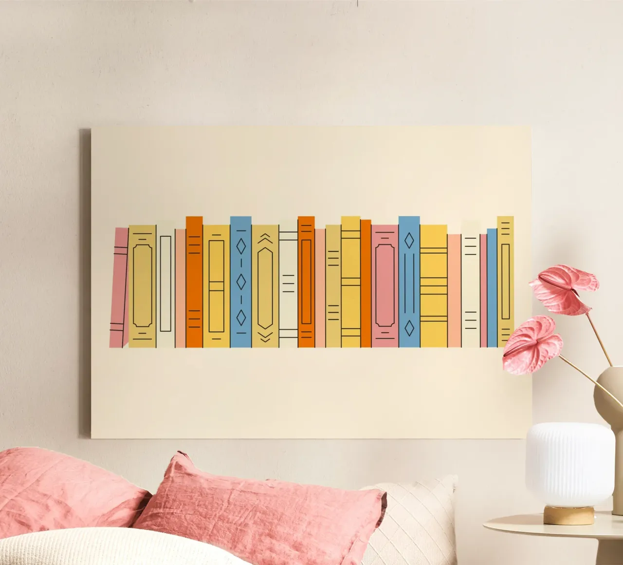 Minimalist Bookshelf Digital Print Wall Art canvas with Floater frame by vintagepod