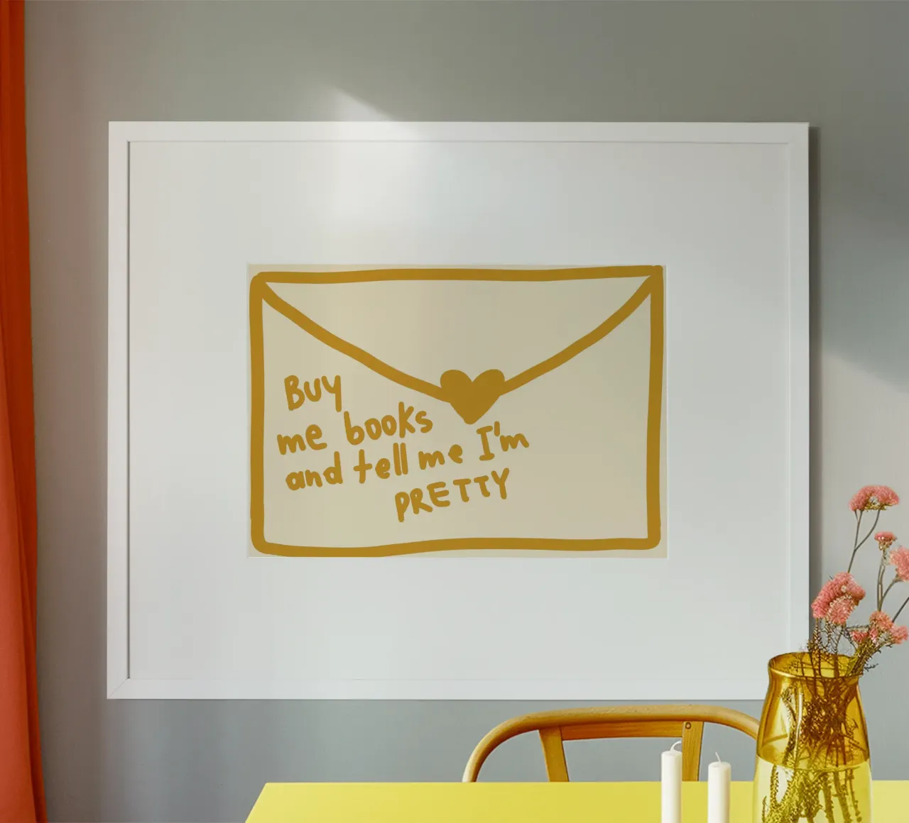 "Poster con lettera d'amore divertente "Comprami libri poster con telaio in alluminio da vintagepod