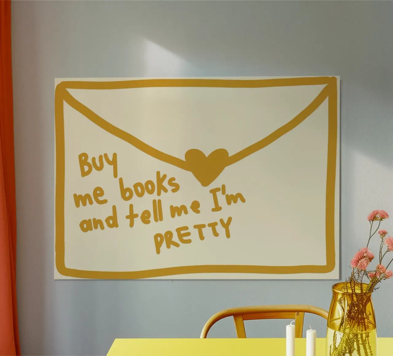 "Poster con lettera d'amore divertente "Comprami libri poster con telaio in alluminio da vintagepod