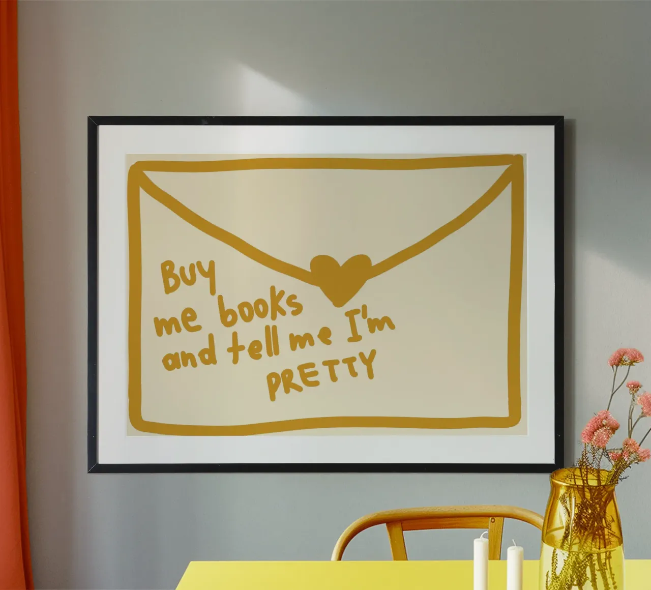 "Poster con lettera d'amore divertente "Comprami libri poster con telaio in alluminio da vintagepod