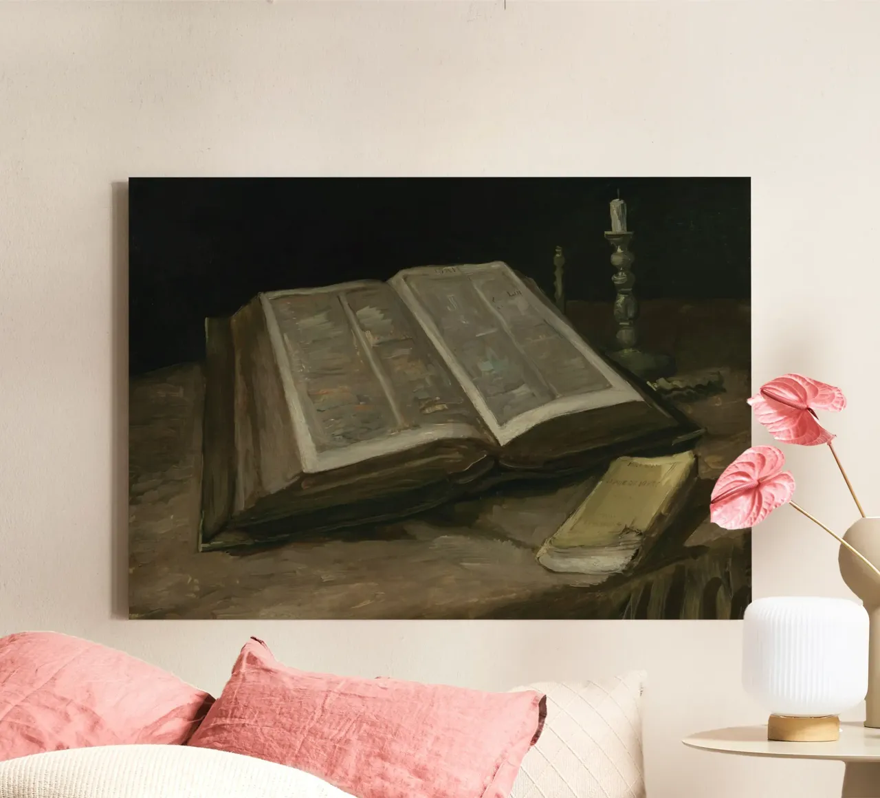 Van Goghs "Stilleven met open Bijbel" Postimpressionisme canvas met Baklijst van vintagepod