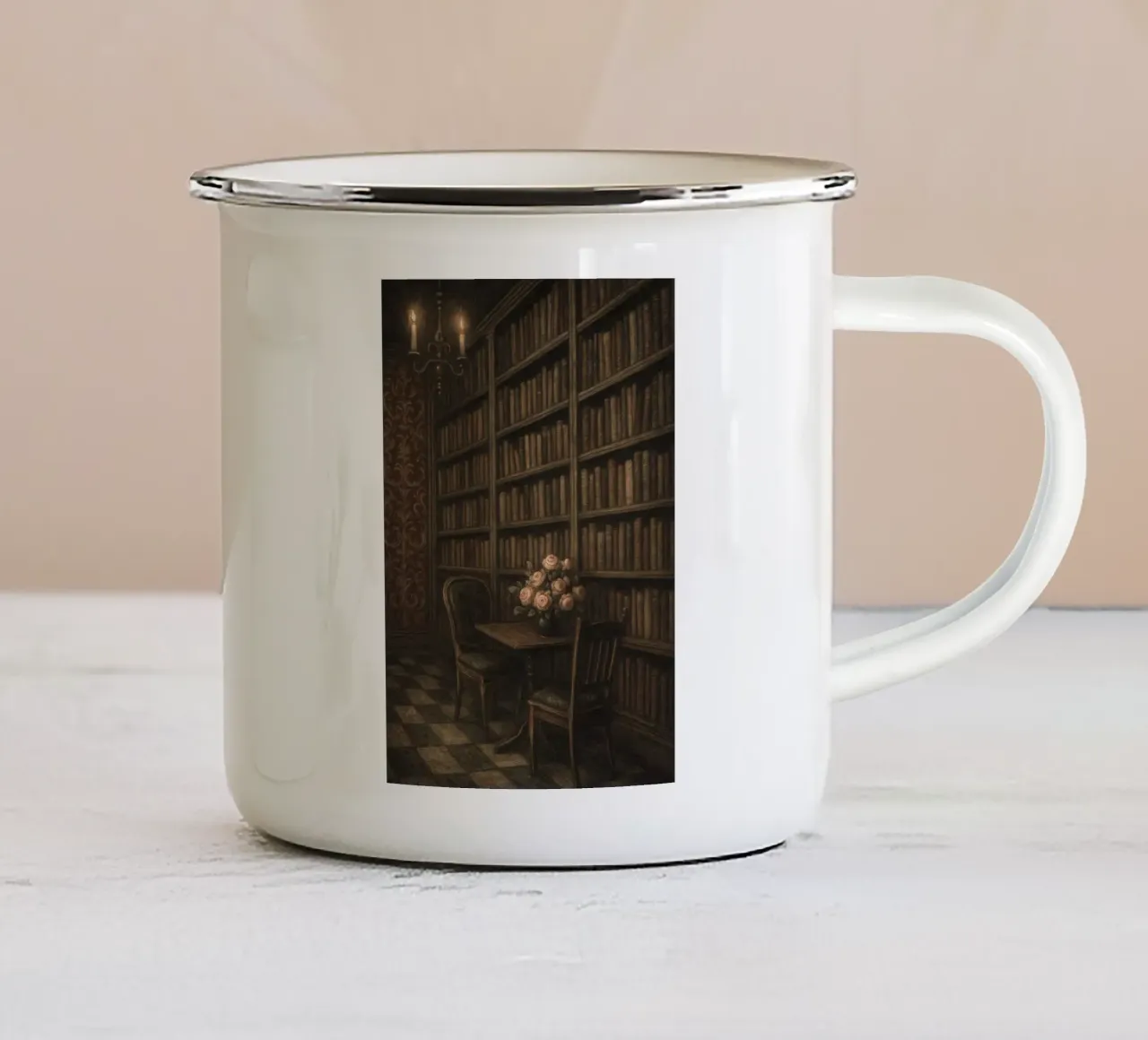 Poster d'epoca di Library Dark Academia Moody tazza in smalto da vintagepod