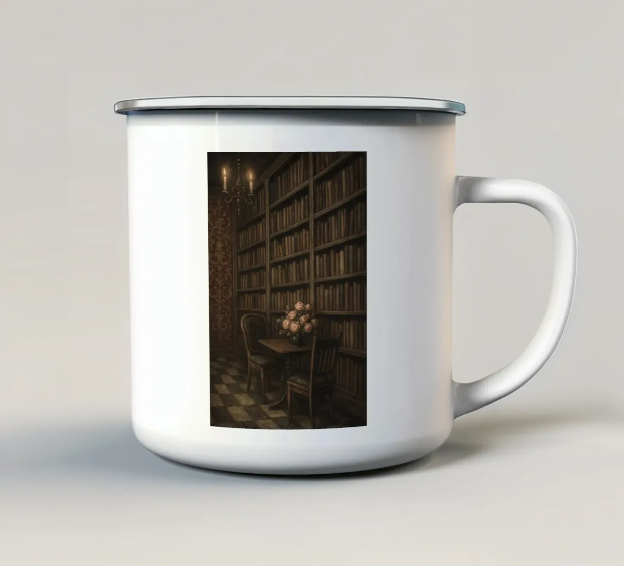 Poster d'epoca di Library Dark Academia Moody tazza in smalto da vintagepod