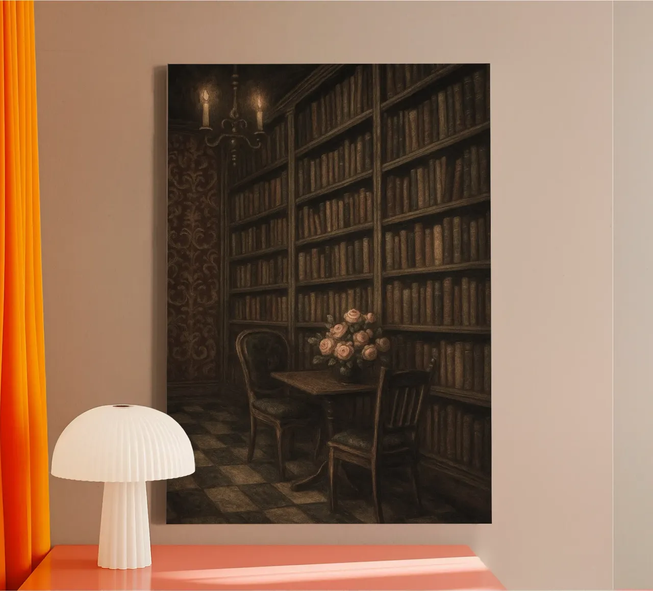 Poster d'epoca di Library Dark Academia Moody tela con Cornice a cassetta da vintagepod