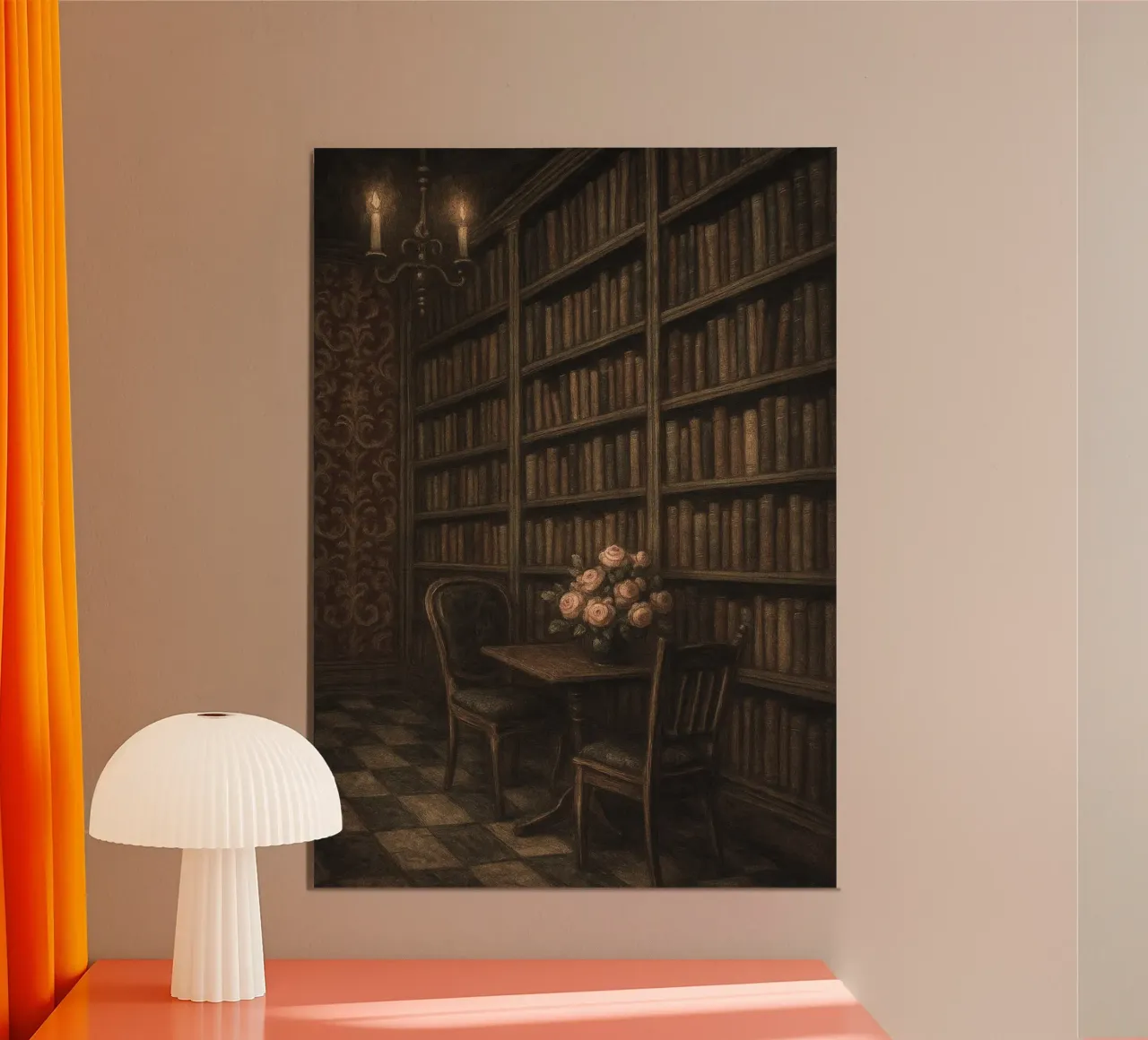 Poster d'epoca di Library Dark Academia Moody poster con telaio in alluminio da vintagepod