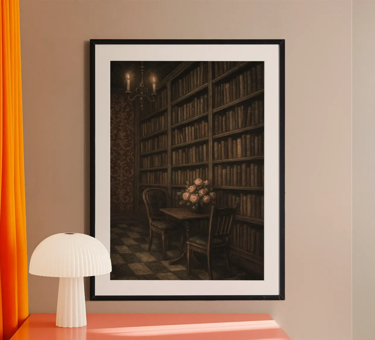 Poster d'epoca di Library Dark Academia Moody poster con telaio in alluminio da vintagepod