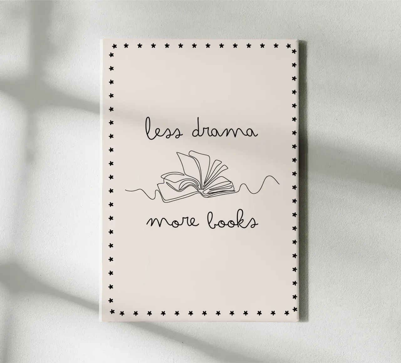 "Meno drammi, più libri" Poster Art di una sola riga tela con Cornice a cassetta da vintagepod