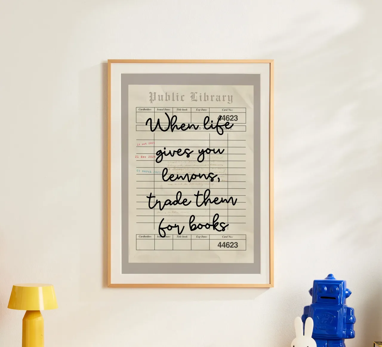 "Poster con citazioni per la biblioteca "Quando la vita ti dà i limoni poster con telaio in legno da vintagepod
