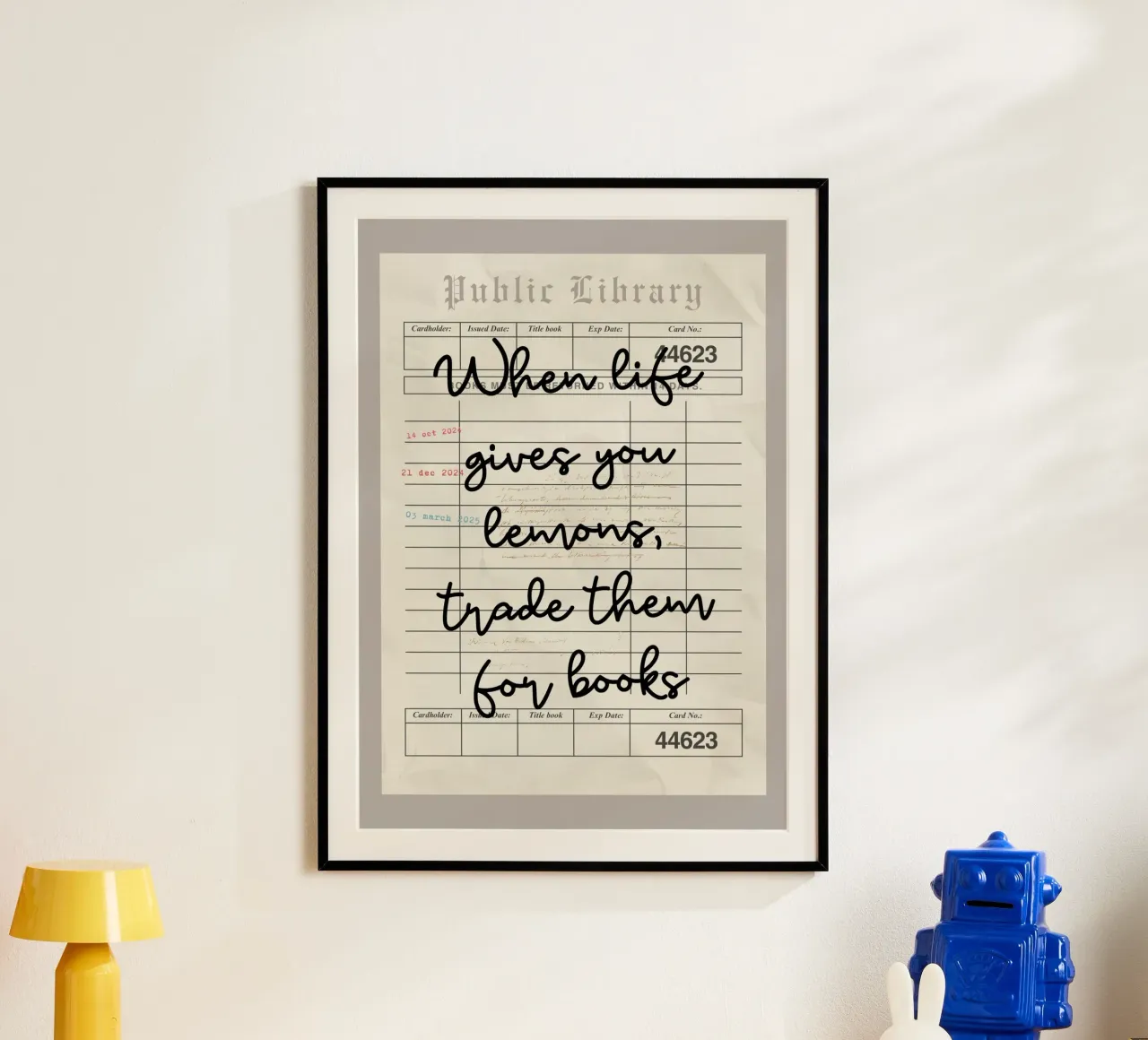 "Poster con citazioni per la biblioteca "Quando la vita ti dà i limoni poster con telaio in legno da vintagepod