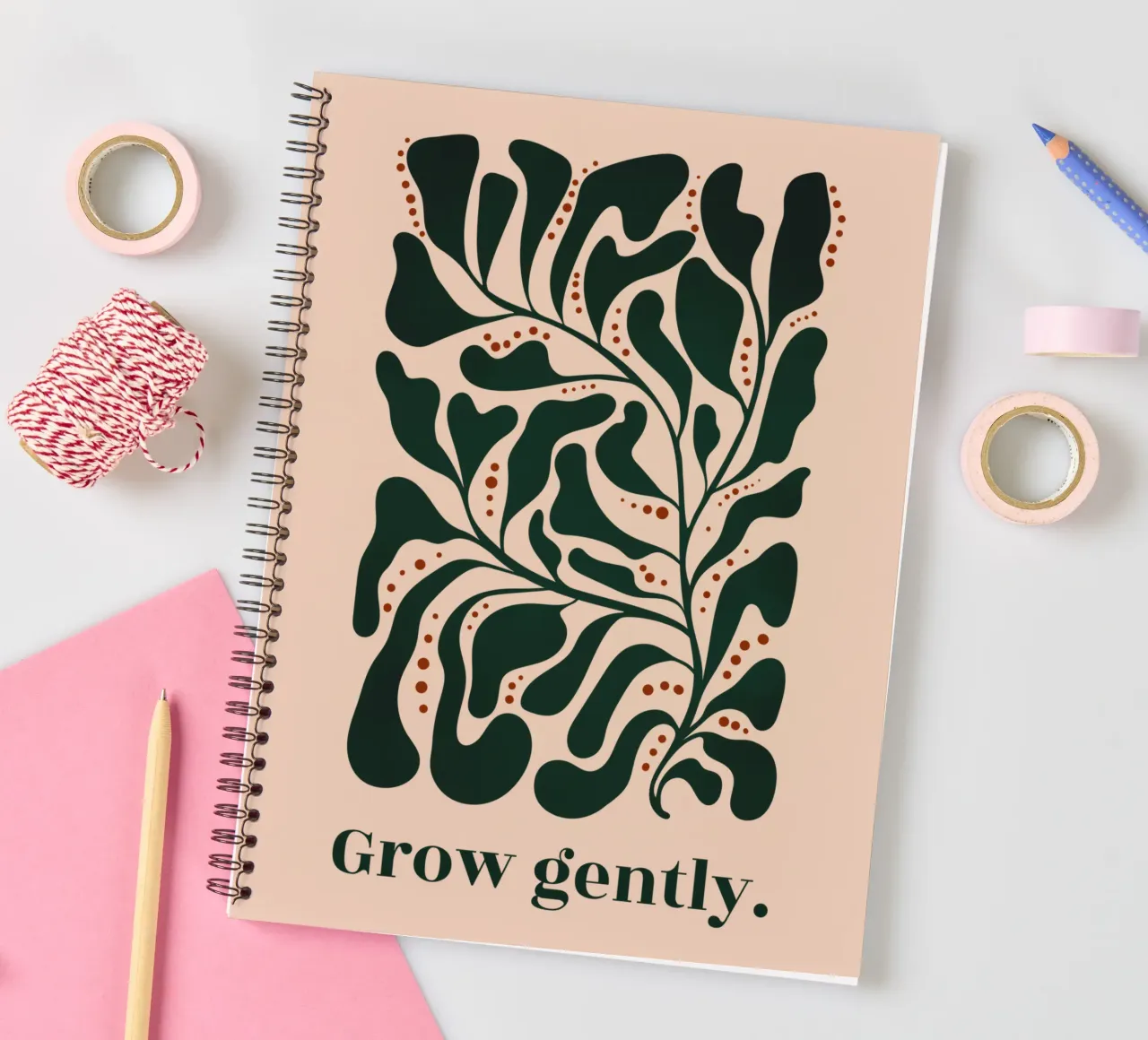 Grow Gently - Minimalist Botanical Art Print spiral notebook by Dream Print Designs