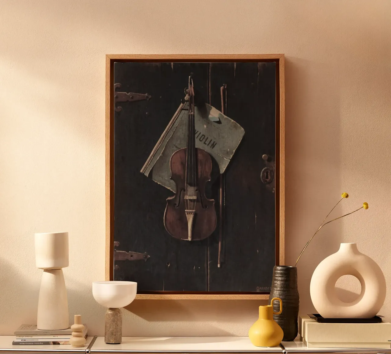 William Harnett Viool Trompe-l'Oeil Stilleven canvas met Baklijst van vintagepod