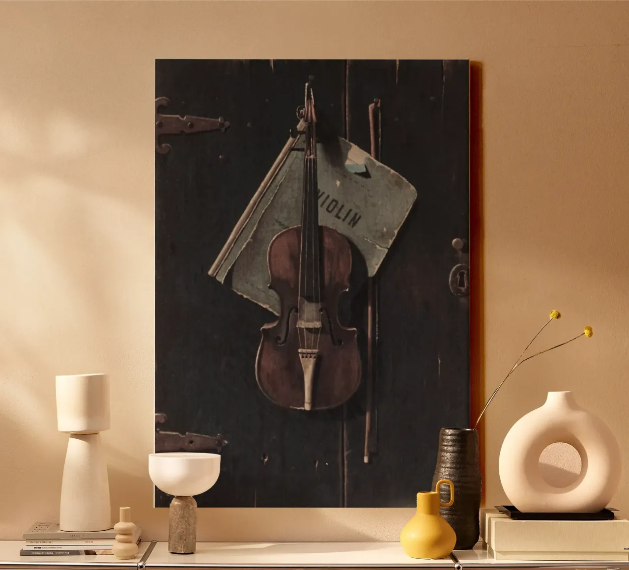 William Harnett Viool Trompe-l'Oeil Stilleven canvas met Baklijst van vintagepod