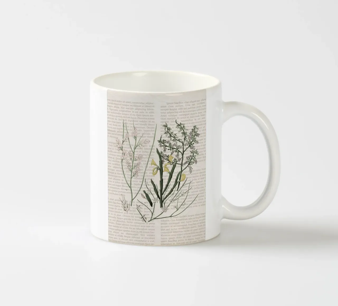 Poster botanico d'epoca su Iris e Baby's Breath tazza in ceramica da vintagepod