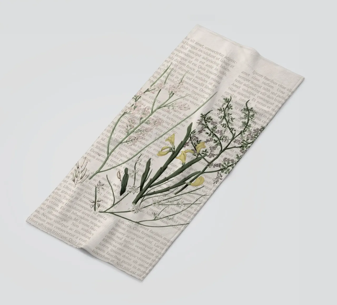 Poster botanico d'epoca su Iris e Baby's Breath telo mare da vintagepod