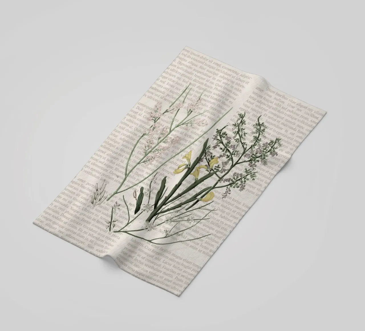 Poster botanico d'epoca su Iris e Baby's Breath telo mare da vintagepod