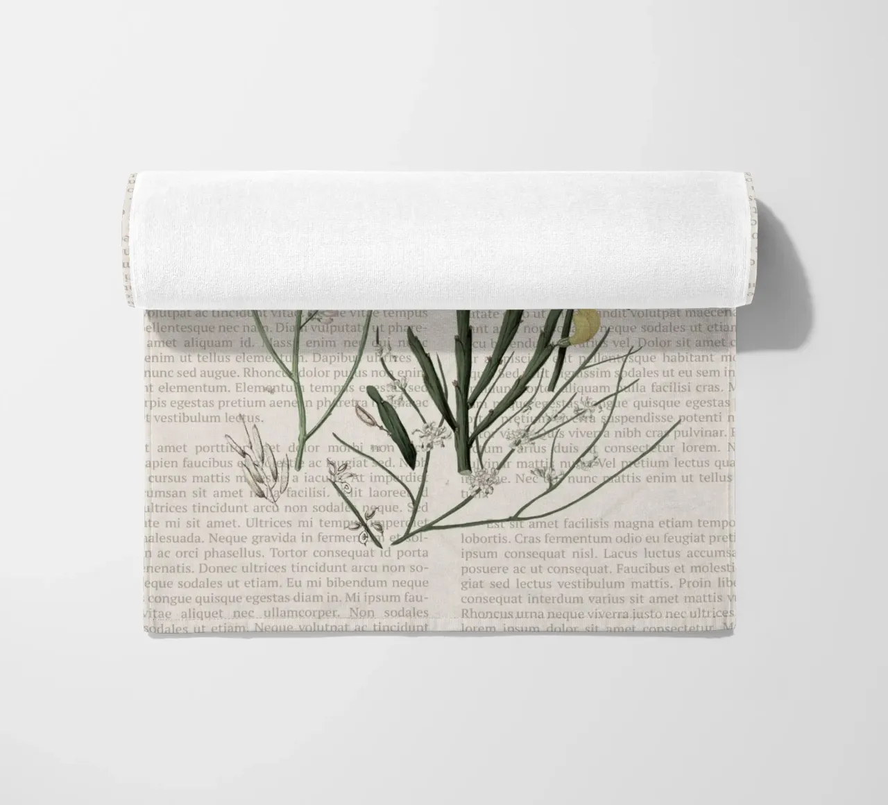 Poster botanico d'epoca su Iris e Baby's Breath telo mare da vintagepod