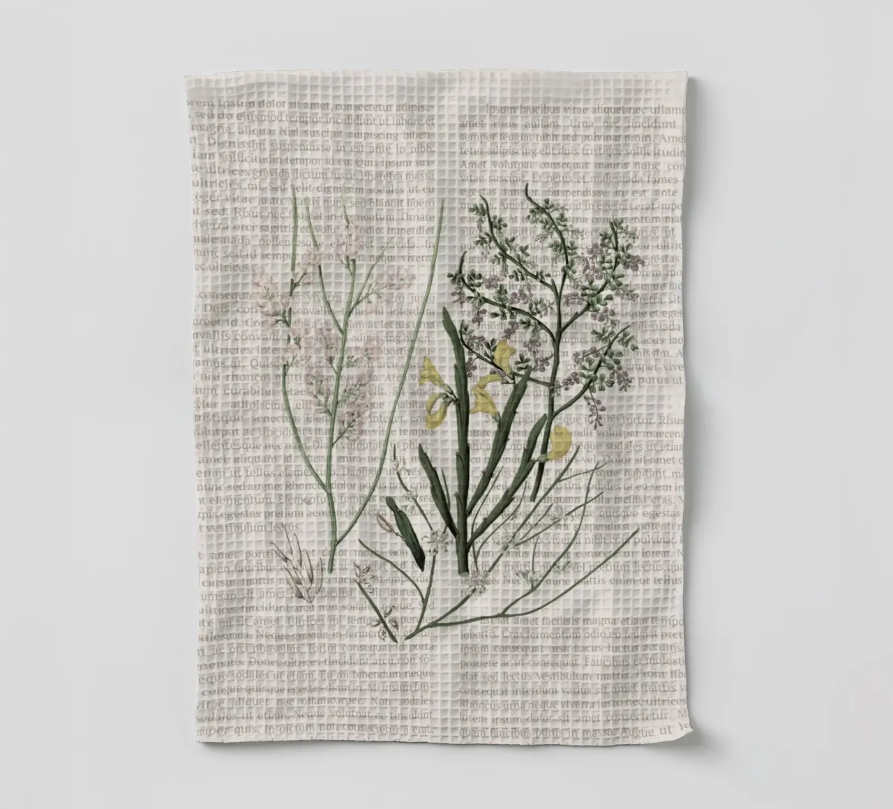 Poster botanico d'epoca su Iris e Baby's Breath canovaccio da cucina da vintagepod