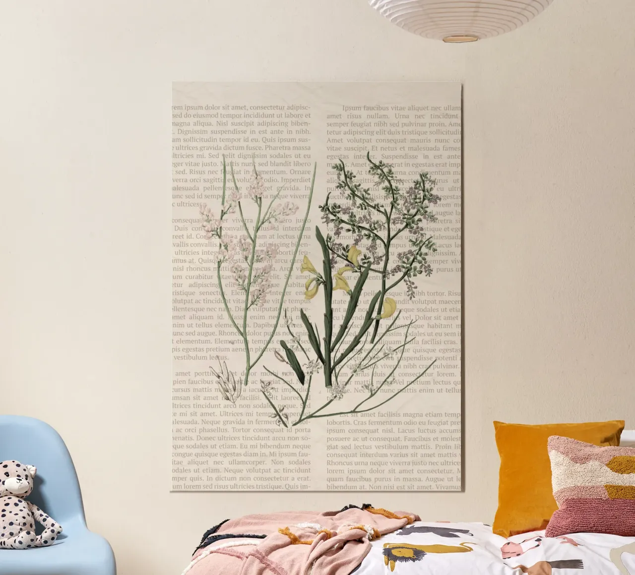 Poster botanico d'epoca su Iris e Baby's Breath poster con telaio in alluminio da vintagepod