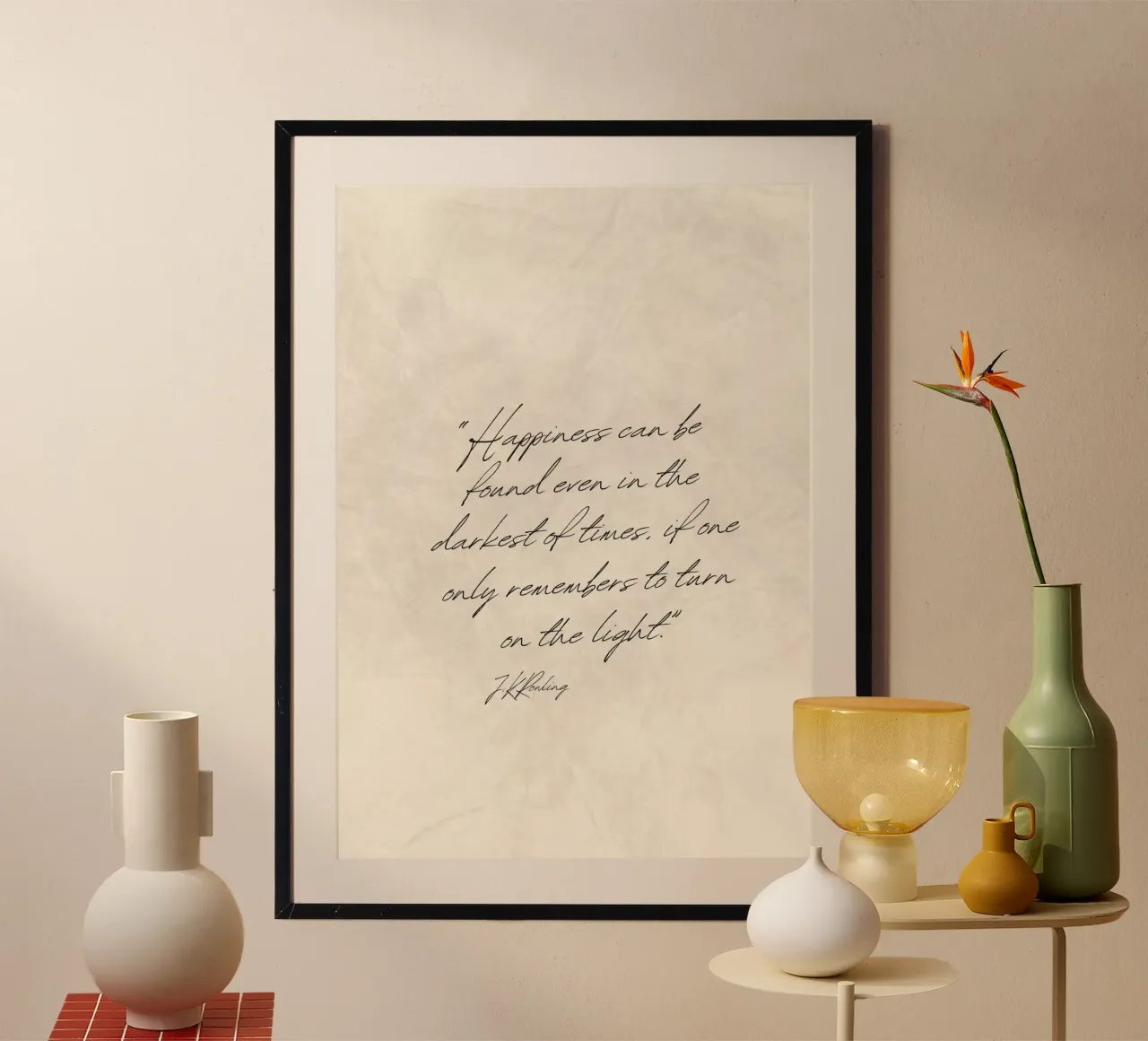 J.K. Rowling Felicità Citazione Dark Academia poster con telaio in legno da vintagepod
