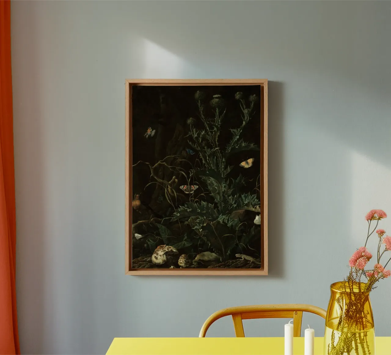 Otto Marseus Stilleven Donkere botanische kunst canvas met Baklijst van vintagepod