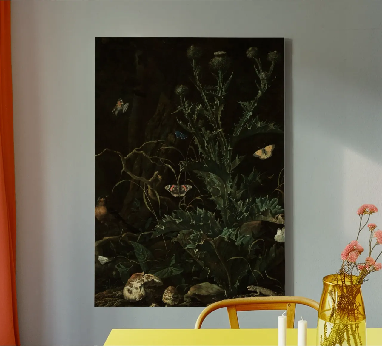 Otto Marseus Stilleven Donkere botanische kunst canvas met Baklijst van vintagepod