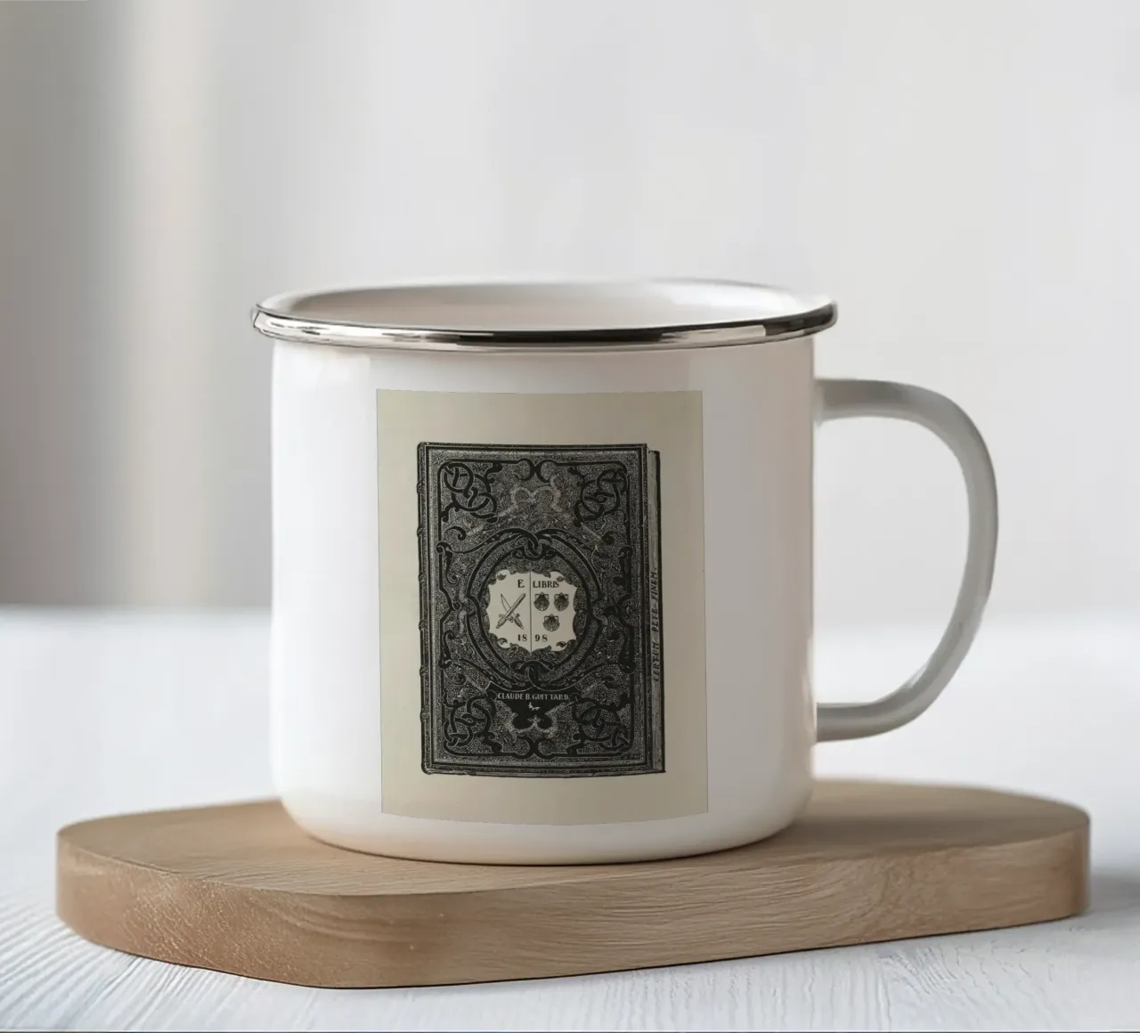 Poster d'epoca ex libris Dark Academia tazza in smalto da vintagepod