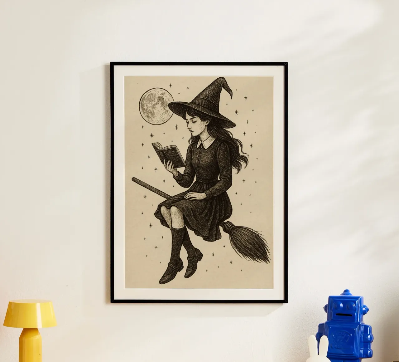 Lectura de brujas en Broomstick Dark Academia Art poster con marco de plástico de vintagepod